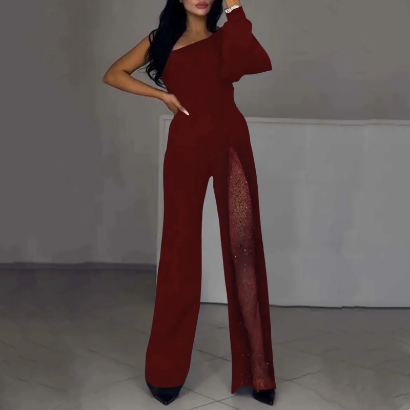Xyriel | One-Shoulder Glitzer-Jumpsuit mit Mesh