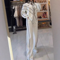 Gisselle | Gestreiftes Rollkragen-Top & weite Hose Set