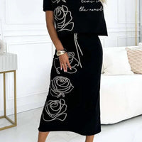 Lyca | Lässiges Damen-Set mit Blumen-T-Shirt und Bustier-Rock