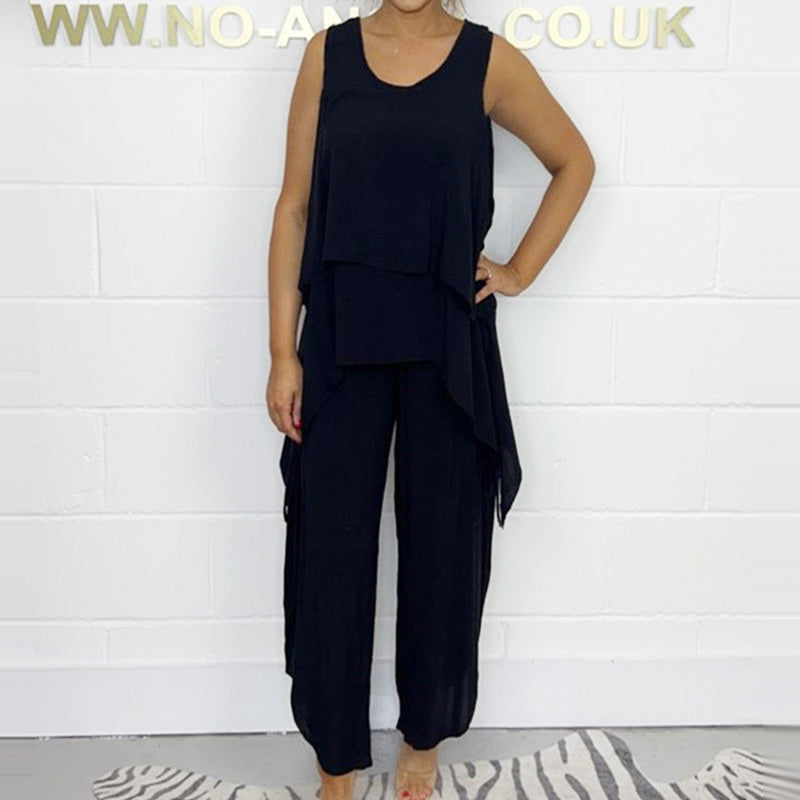 Paige | Lockeres ärmelloses Oberteil und Hosen-Set für Plus Size