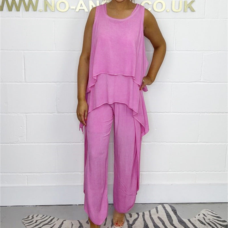 Paige | Lockeres ärmelloses Oberteil und Hosen-Set für Plus Size