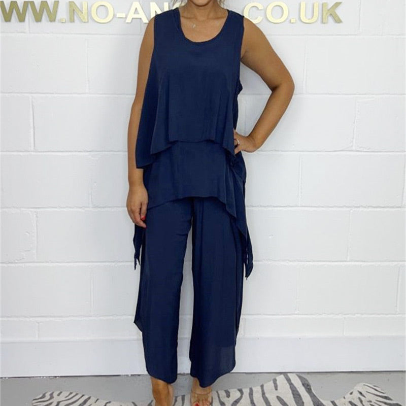 Paige | Lockeres ärmelloses Oberteil und Hosen-Set für Plus Size