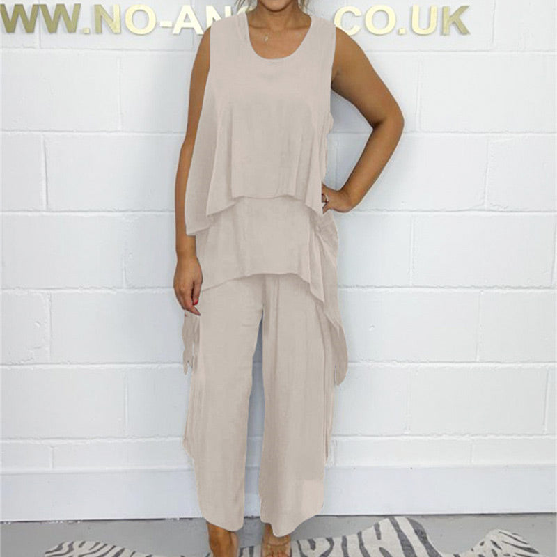 Paige | Lockeres ärmelloses Oberteil und Hosen-Set für Plus Size