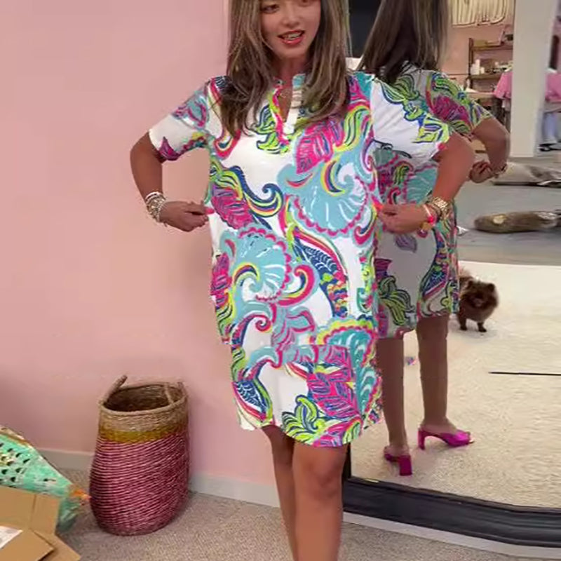 Oprah | Buntes Minikleid mit kurzen Ärmeln