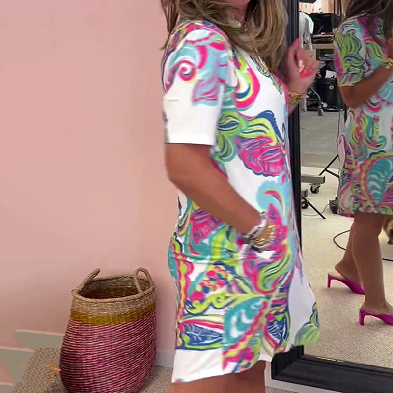 Oprah | Buntes Minikleid mit kurzen Ärmeln