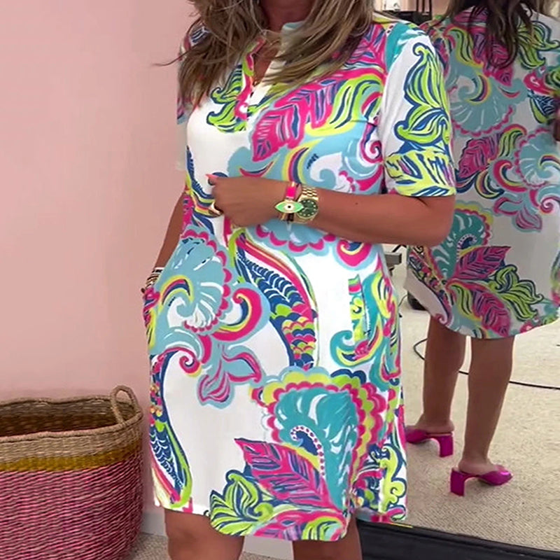 Oprah | Buntes Minikleid mit kurzen Ärmeln