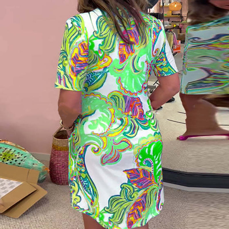 Oprah | Buntes Minikleid mit kurzen Ärmeln