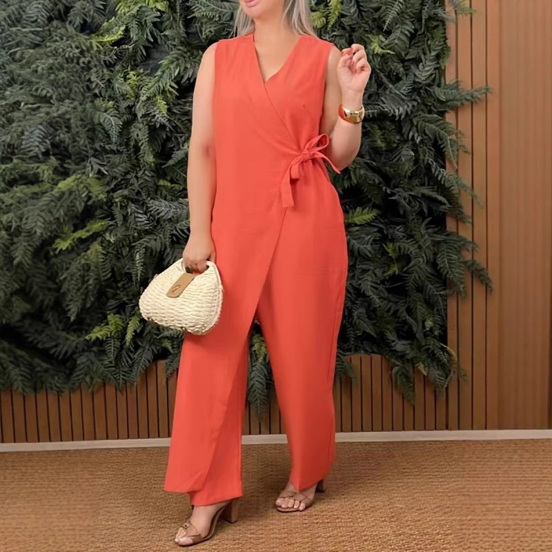 Kendra | Eleganter V-Ausschnitt-Jumpsuit mit Bindegürtel
