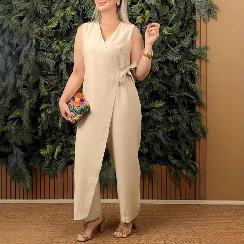 Kendra | Eleganter V-Ausschnitt-Jumpsuit mit Bindegürtel