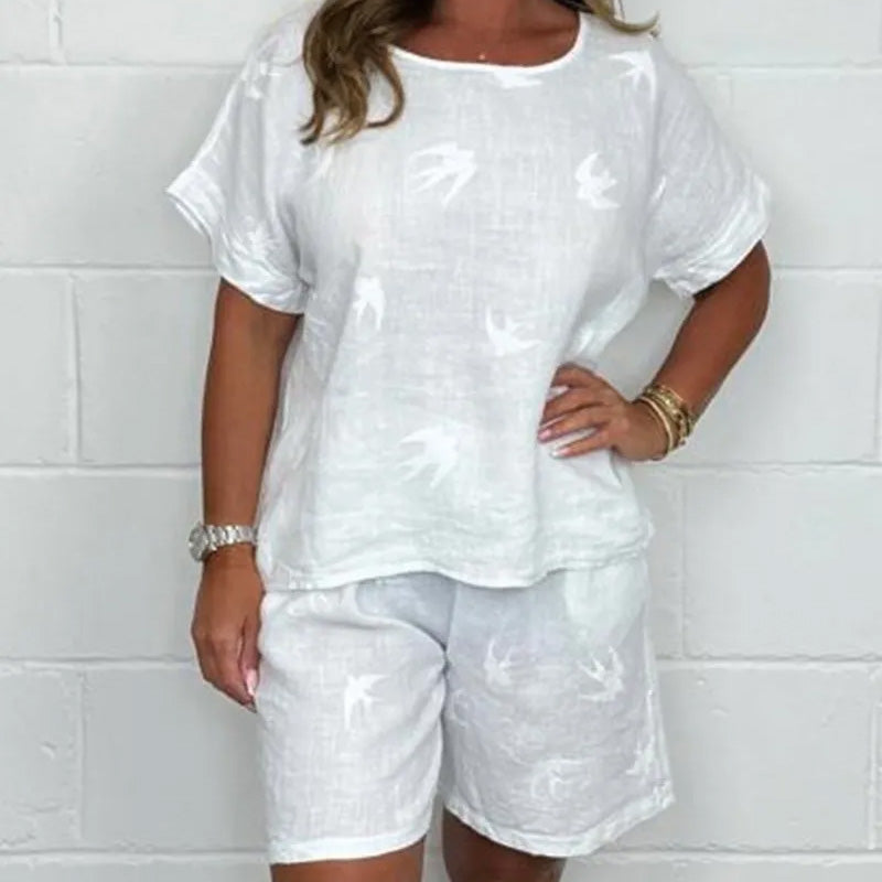 Scarlet | Lässige Baumwoll-Leinen-Shorts mit frischem Print