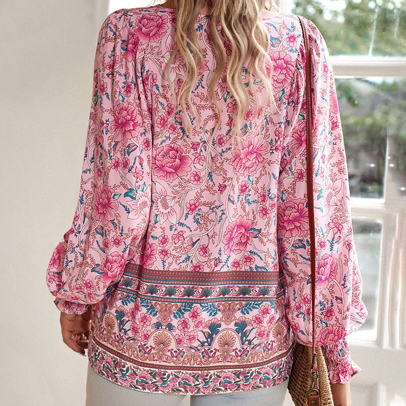 Betha | Bedrucktes Langarmshirt mit V-Ausschnitt