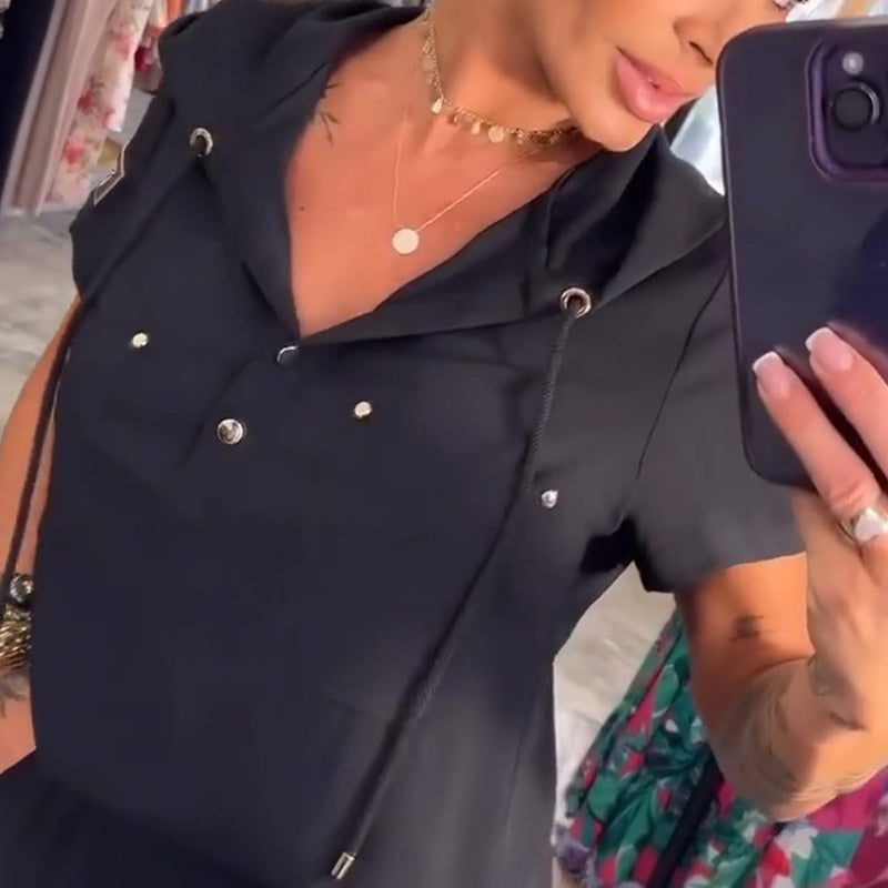 Akishia | Zweiteiler mit Kapuzen-Top und V-Ausschnitt