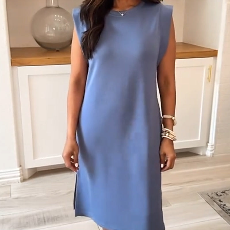 Shakisha | Schickes Midikleid mit Rundhals, seitlichem Schlitz und Taschen