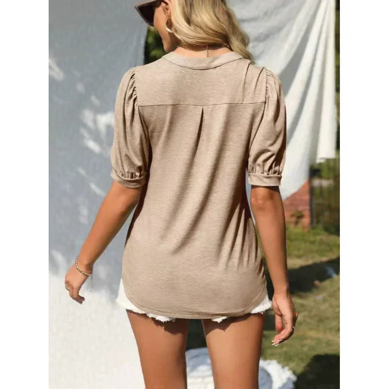 Rachel | Modisches Damen-Top mit V-Ausschnitt und Puffmuster