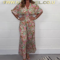 Emily | Stylischer Jumpsuit mit V-Ausschnitt und Druck für Damen