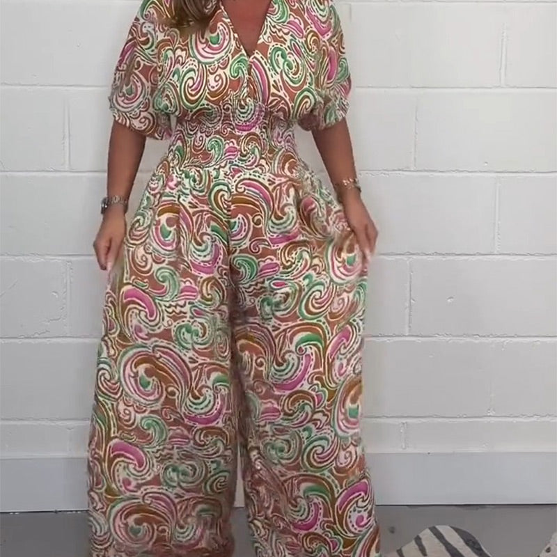 Emily | Stylischer Jumpsuit mit V-Ausschnitt und Druck für Damen