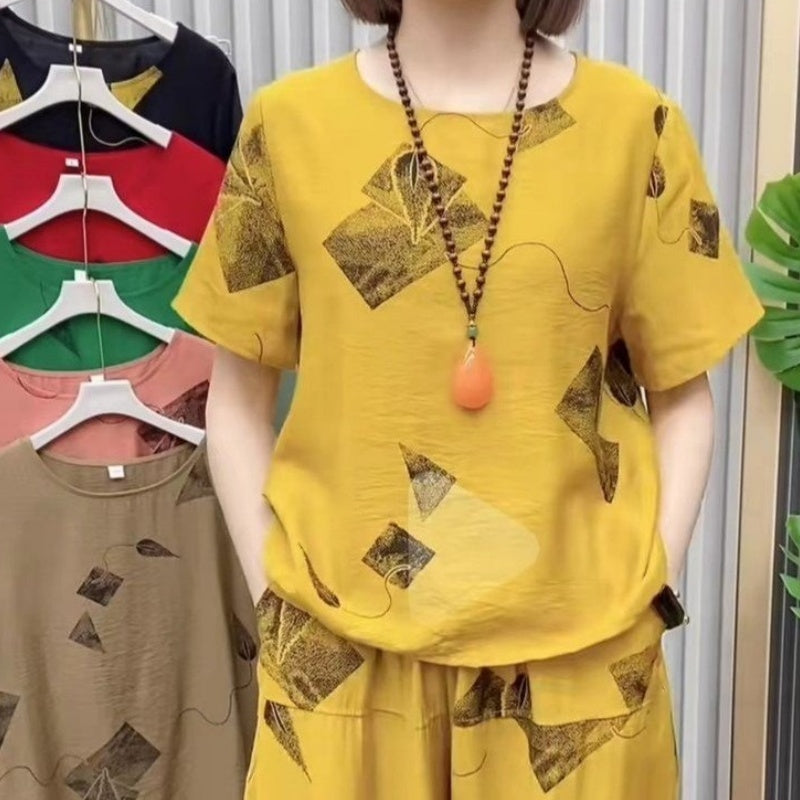 Mazel | Modisches Damen-Set mit bedrucktem Oberteil und 7/8-Hose