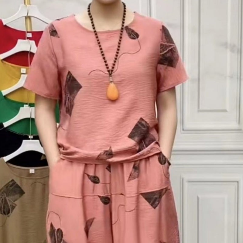 Mazel | Modisches Damen-Set mit bedrucktem Oberteil und 7/8-Hose