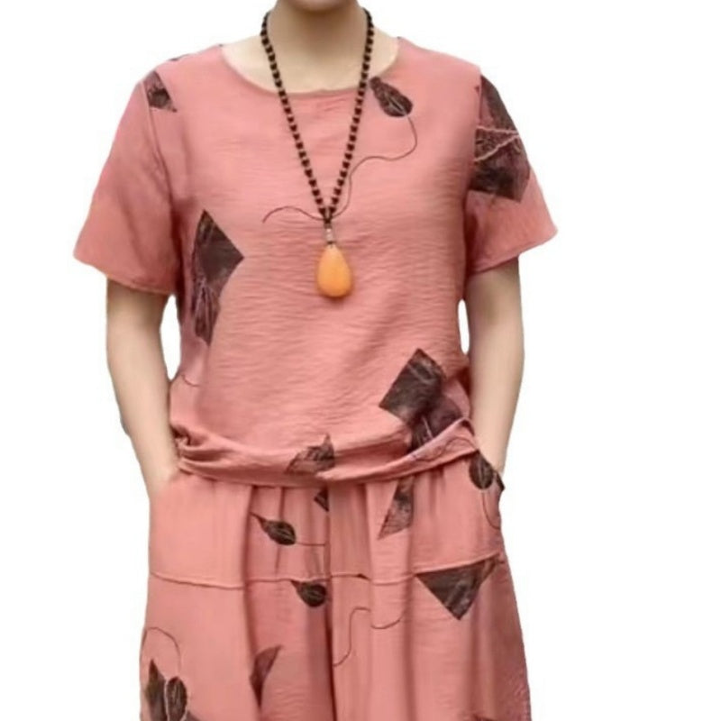 Mazel | Modisches Damen-Set mit bedrucktem Oberteil und 7/8-Hose