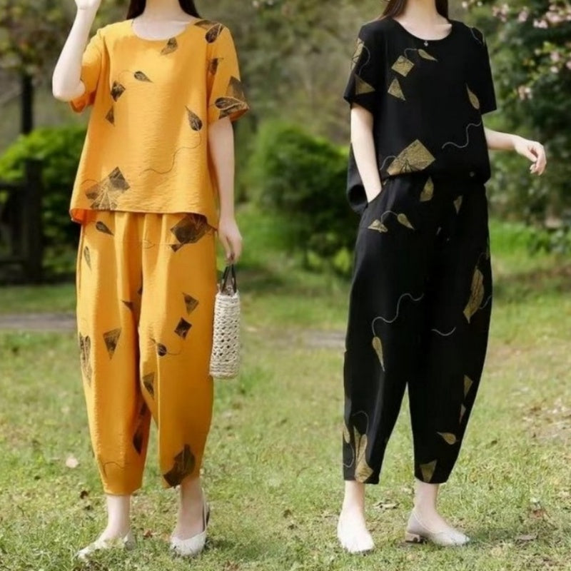 Mazel | Modisches Damen-Set mit bedrucktem Oberteil und 7/8-Hose