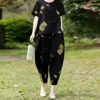 Mazel | Modisches Damen-Set mit bedrucktem Oberteil und 7/8-Hose