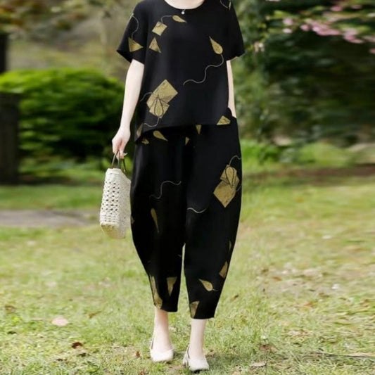 Mazel | Modisches Damen-Set mit bedrucktem Oberteil und 7/8-Hose