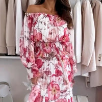 Meane | Zweiteilig: Florale schulterfreie Bluse und langer Rock