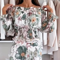 Meane | Zweiteilig: Florale schulterfreie Bluse und langer Rock