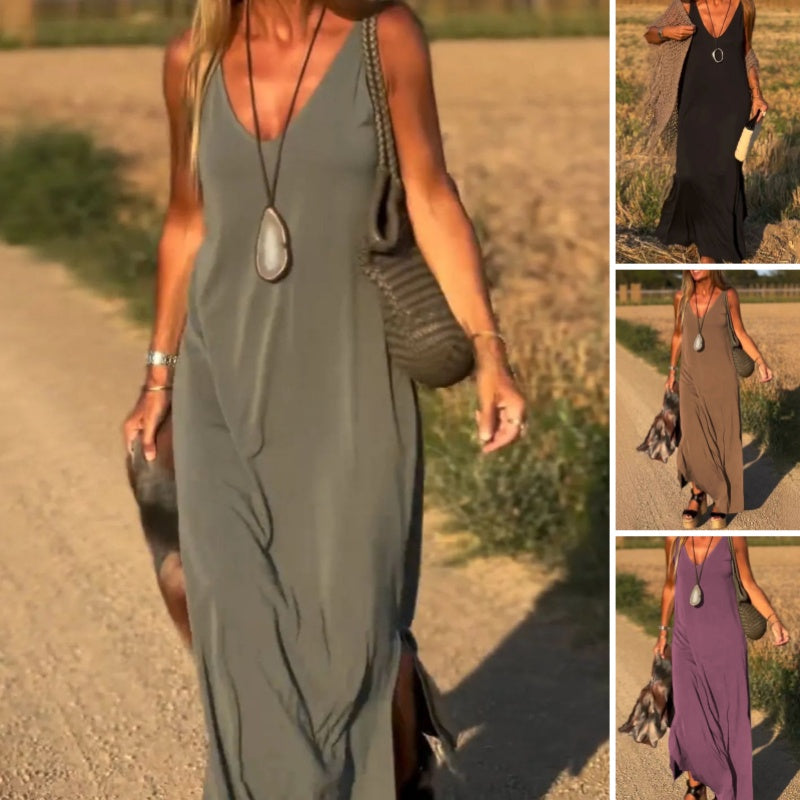 Anna | bequemes und elegantes Maxi-Kleid mit V-Ausschnitt für den Sommer