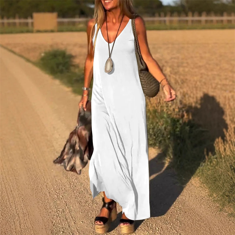 Anna | bequemes und elegantes Maxi-Kleid mit V-Ausschnitt für den Sommer