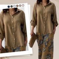 Damara | Stilvolles Zweiteiliges Set: Lockeres Cardigan-Shirt und High-Waist-Hose