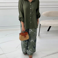 Damara | Stilvolles Zweiteiliges Set: Lockeres Cardigan-Shirt und High-Waist-Hose