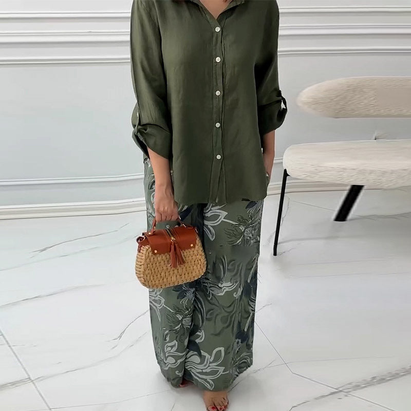 Damara | Stilvolles Zweiteiliges Set: Lockeres Cardigan-Shirt und High-Waist-Hose