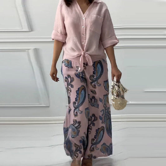 Damara | Stilvolles Zweiteiliges Set: Lockeres Cardigan-Shirt und High-Waist-Hose