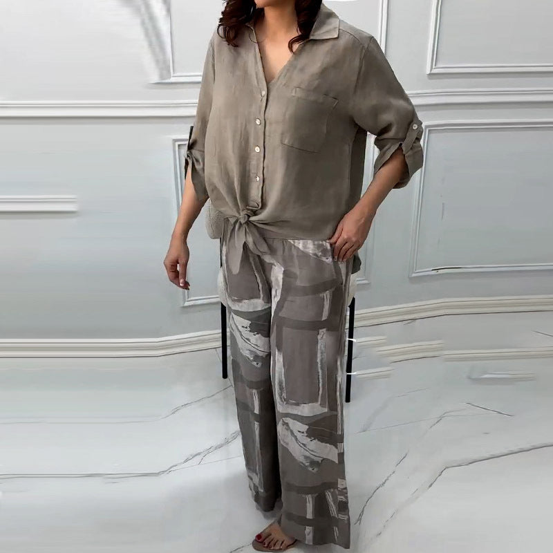 Damara | Stilvolles Zweiteiliges Set: Lockeres Cardigan-Shirt und High-Waist-Hose