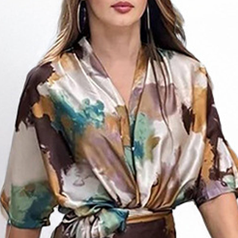 Myrna | Stylisches Satin-Wickelkleid mit abstraktem Muster für Damen