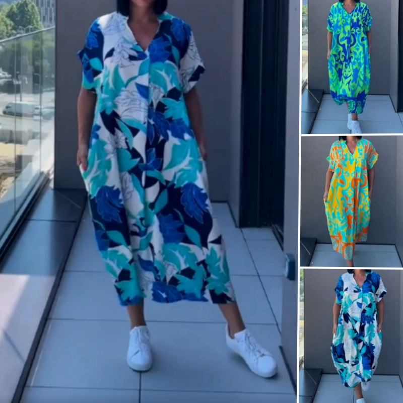 Bern | Stilvolles bedrucktes Damenkleid mit V-Ausschnitt