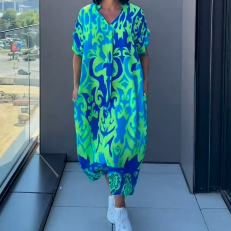 Bern | Stilvolles bedrucktes Damenkleid mit V-Ausschnitt