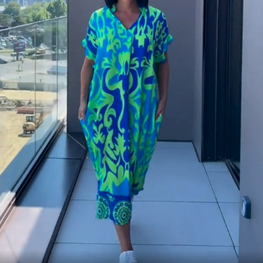 Bern | Stilvolles bedrucktes Damenkleid mit V-Ausschnitt