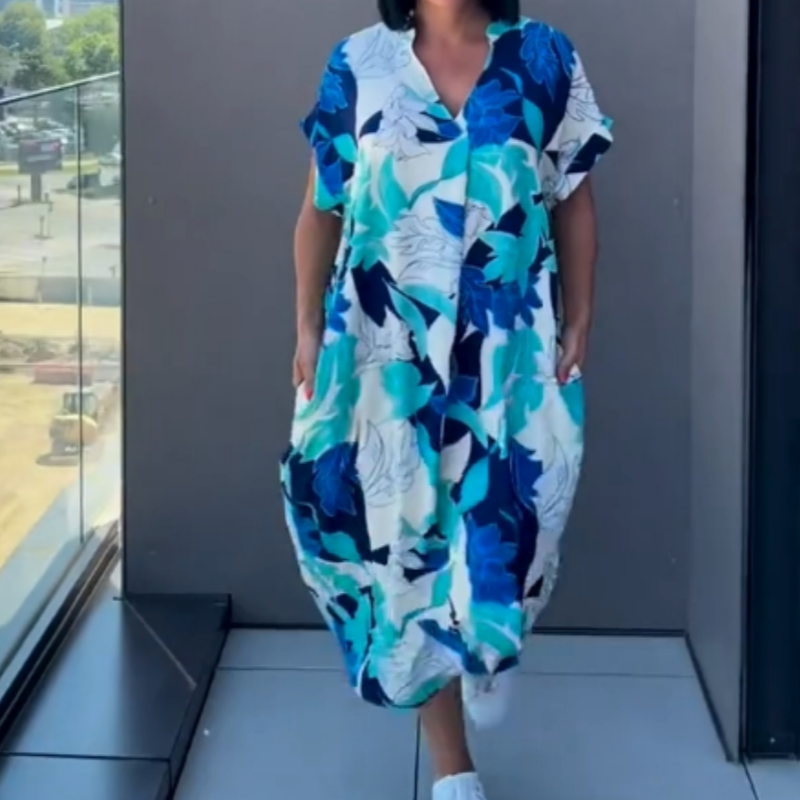 Bern | Stilvolles bedrucktes Damenkleid mit V-Ausschnitt