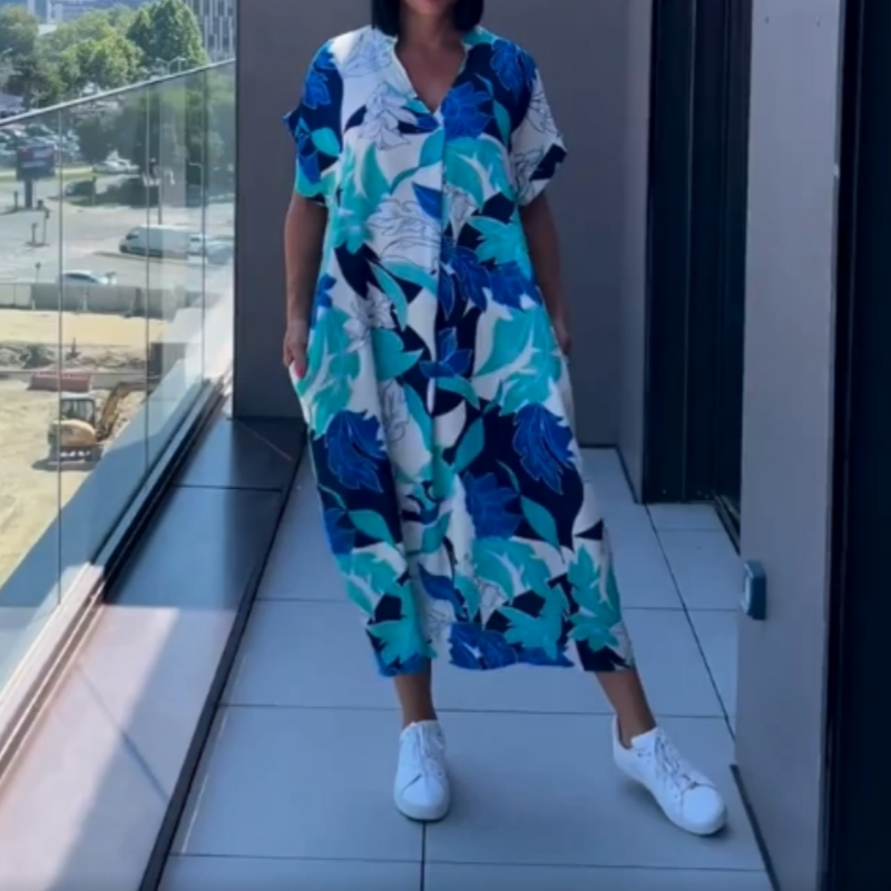 Bern | Stilvolles bedrucktes Damenkleid mit V-Ausschnitt