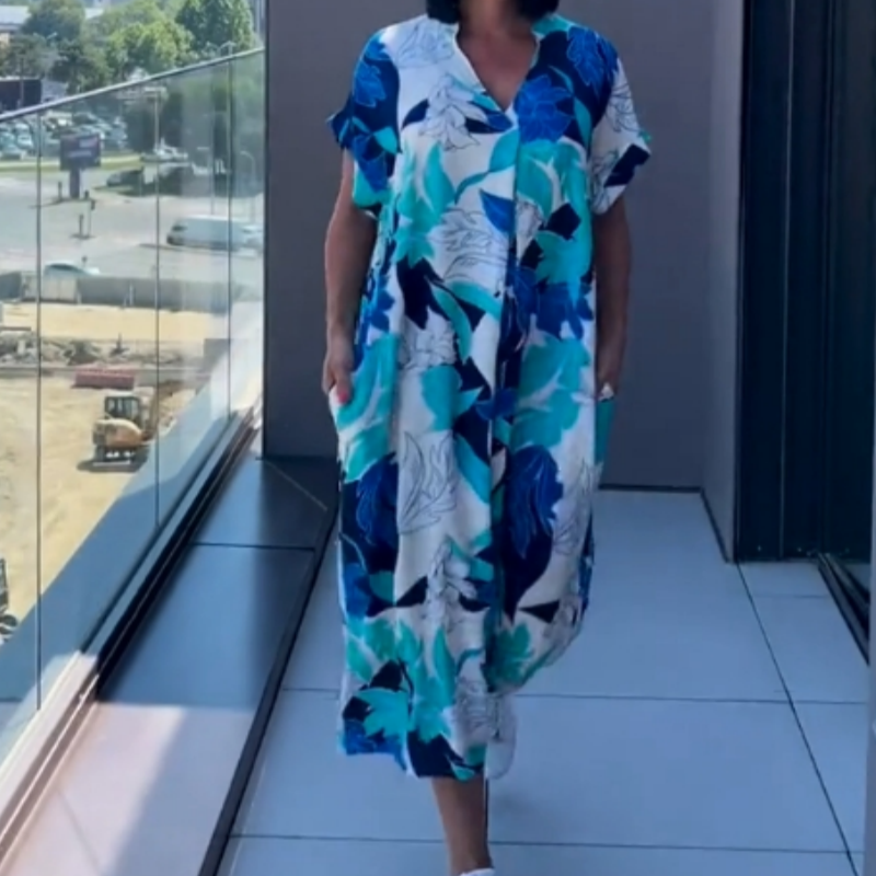 Bern | Stilvolles bedrucktes Damenkleid mit V-Ausschnitt