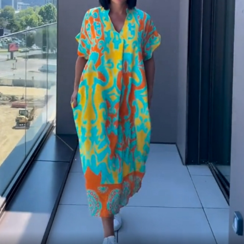 Bern | Stilvolles bedrucktes Damenkleid mit V-Ausschnitt