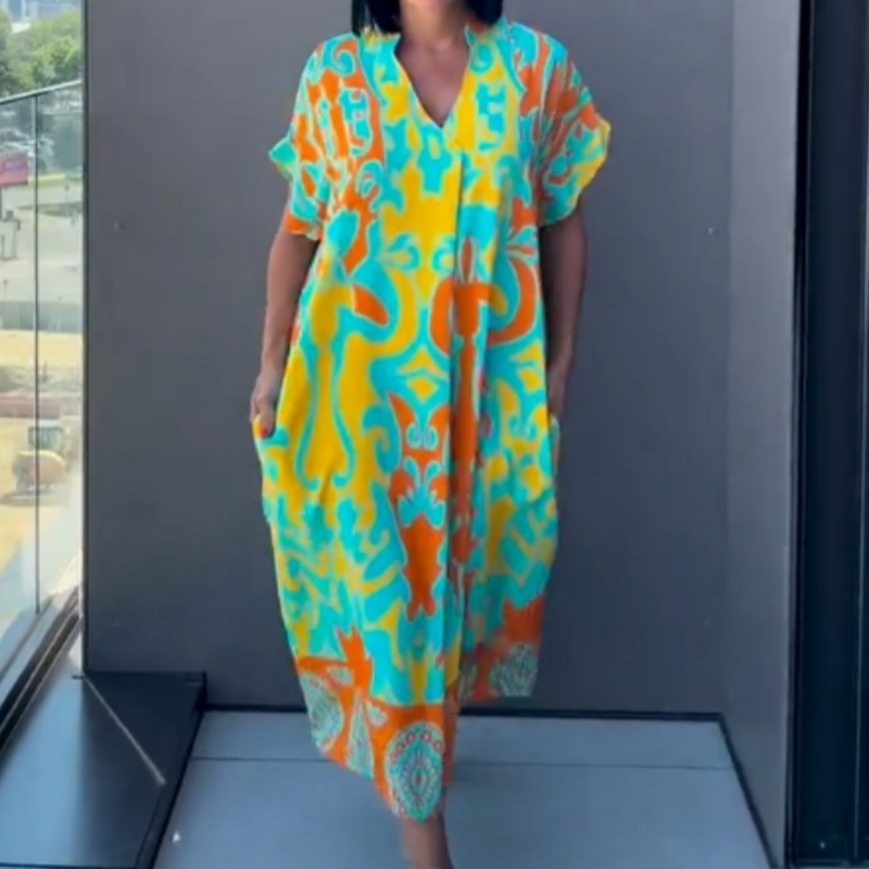 Bern | Stilvolles bedrucktes Damenkleid mit V-Ausschnitt