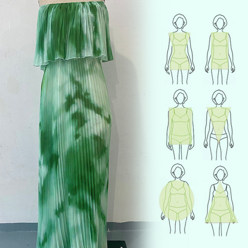 Lhorna | Stylisches bedrucktes Kleid mit offenen Schultern und Plisseefalten