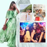 Lhorna | Stylisches bedrucktes Kleid mit offenen Schultern und Plisseefalten