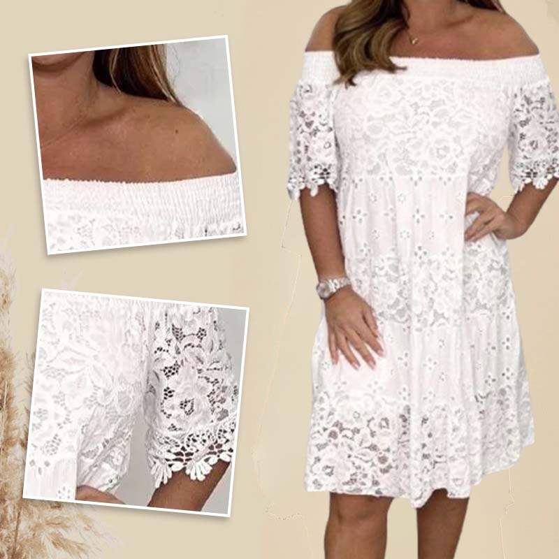 Leny | Schulterfreies Patchwork-Kleid