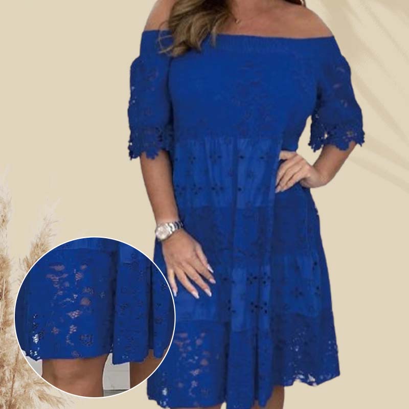 Leny | Schulterfreies Patchwork-Kleid