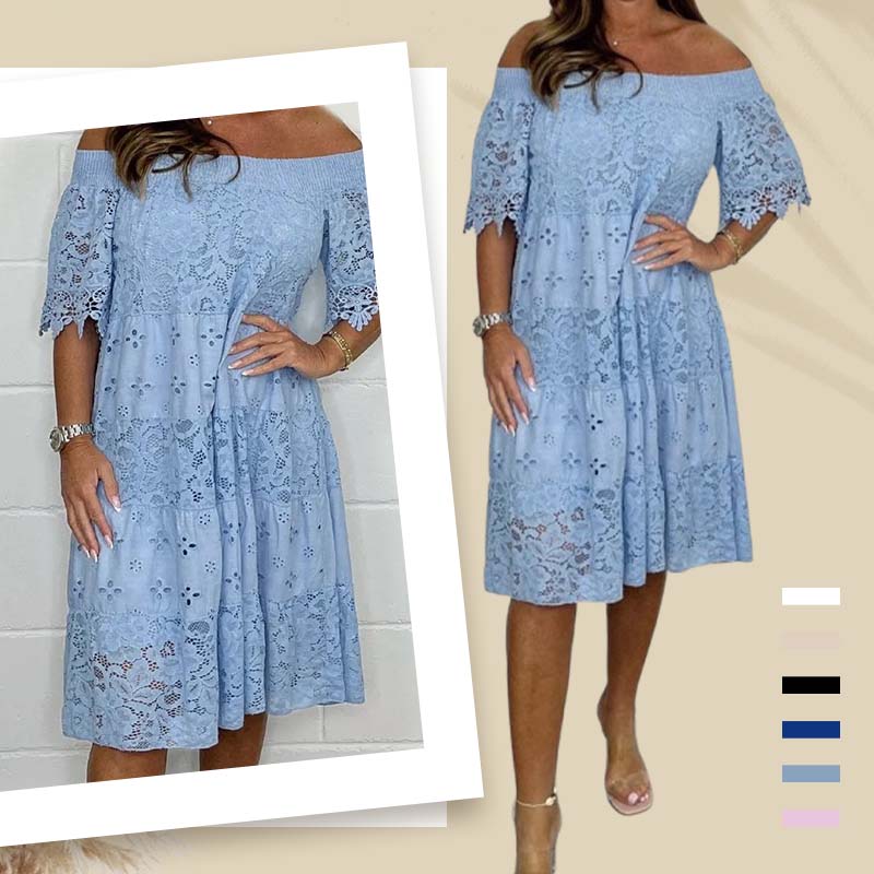 Leny | Schulterfreies Patchwork-Kleid