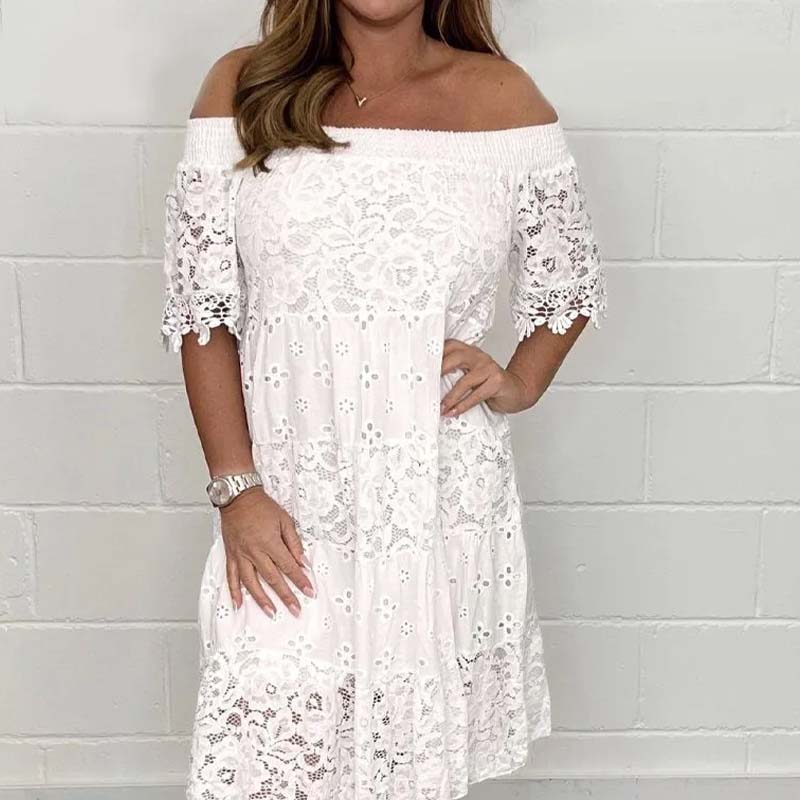 Leny | Schulterfreies Patchwork-Kleid